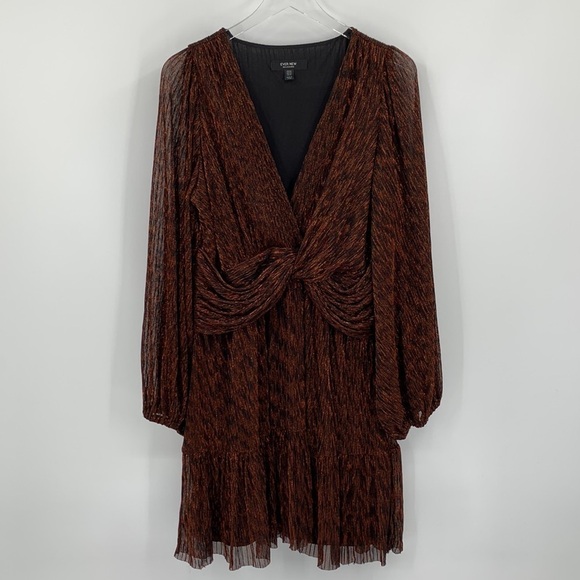 Ever New Melbourne twist front shift dress copper metallic ruffle full skirt 12 - Picture 1 of 6
